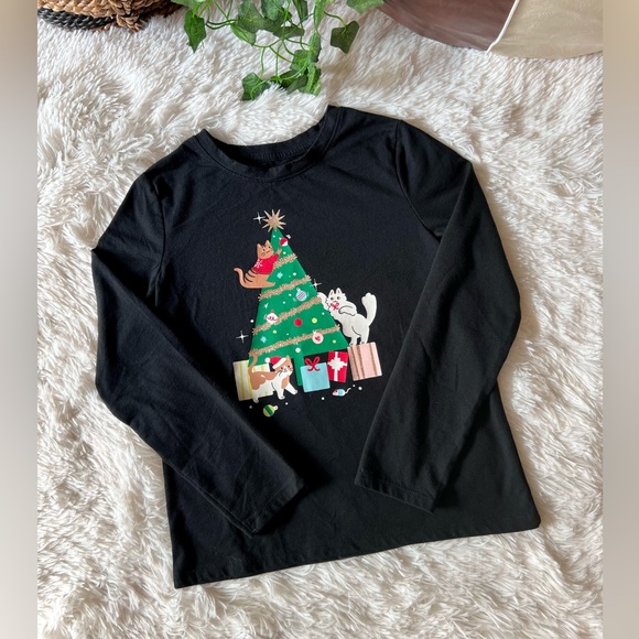 Cat & Jack Black Holiday Tree Long Sleeve Tee - Picture 2 of 16
